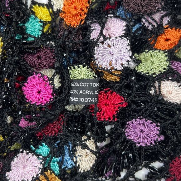 Helen Welsh Multicolor Crocheted Beaded Triangle Shawl Poncho Boho Festival OS - Picture 4 of 6